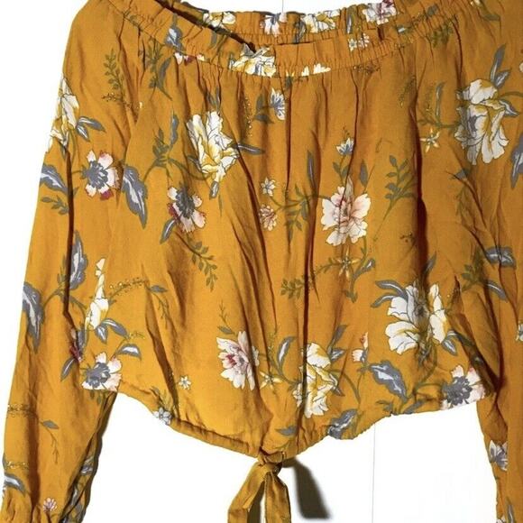 Kendall & Kylie Yellow Floral Off Shoulder Tie Crop Top XS - Picture 5 of 10